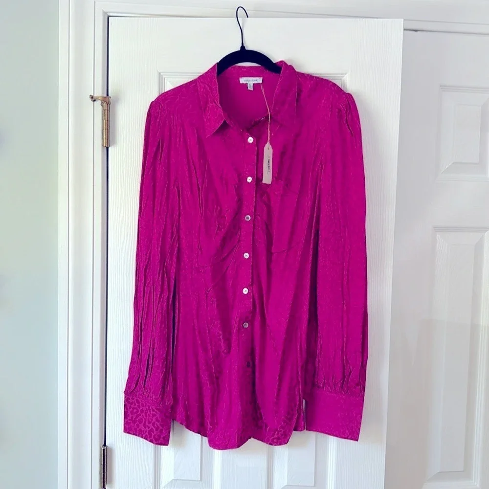 White Birch Cheetah Print Dress Button Up Blouse Top Shirt XL